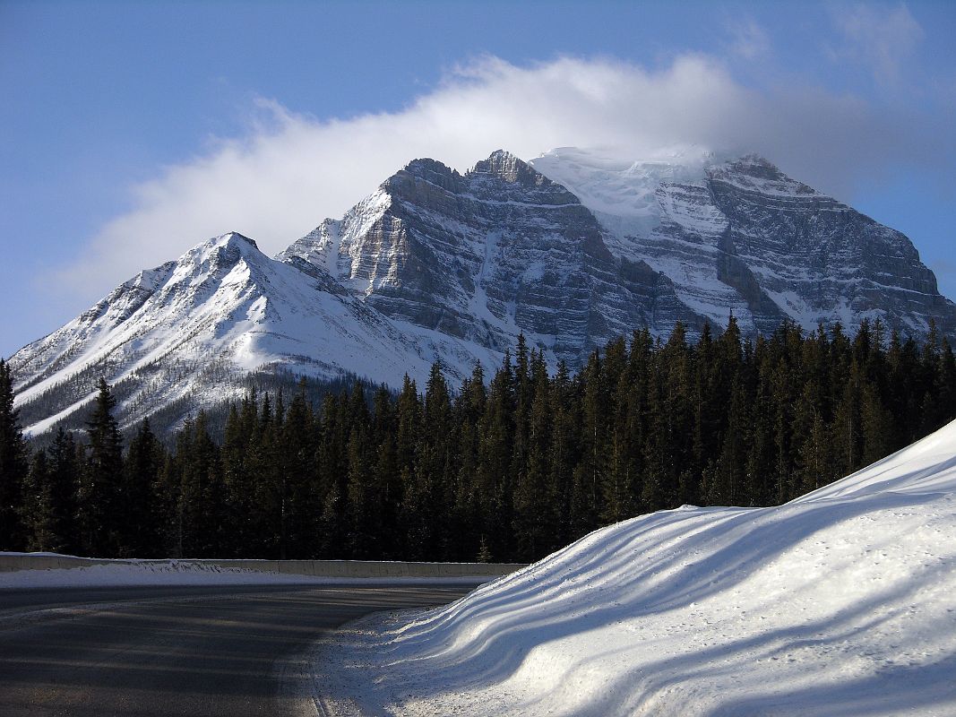 01 Mount Temple From Drive Between Lake Louise Village And Lake Louise In Winter